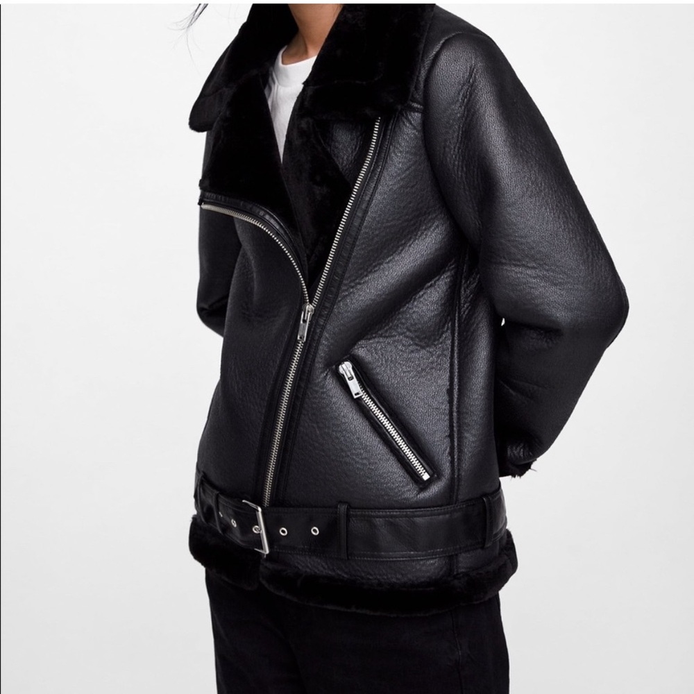 Zara biker jacket with faux fur